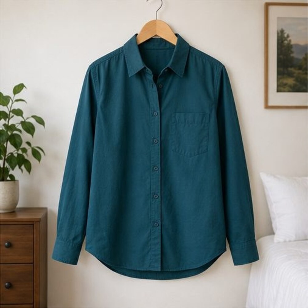 Teal Poplin Button Down Shirt